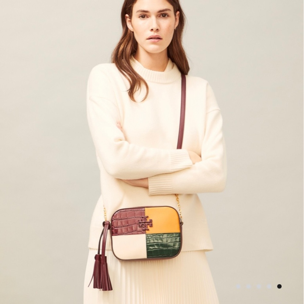 Tory Burch McGraw embossed color block camera bag